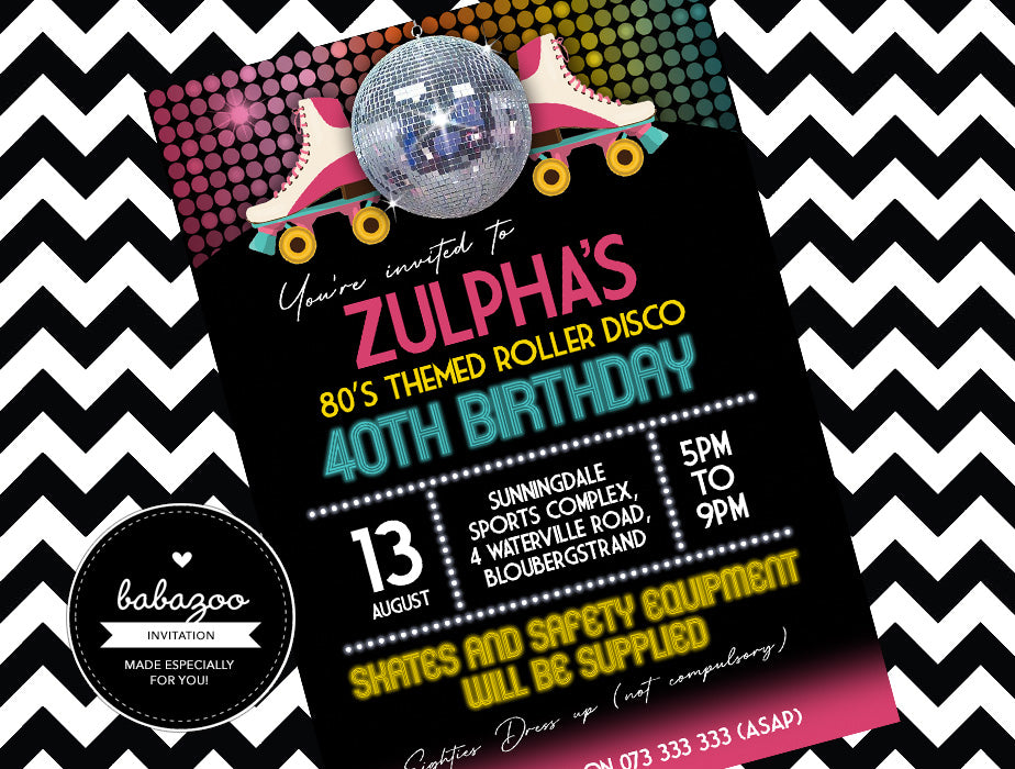 80's Roller Disco Invitation Babazoo Parties 80's Roller Disco Invitation Babazoo Parties