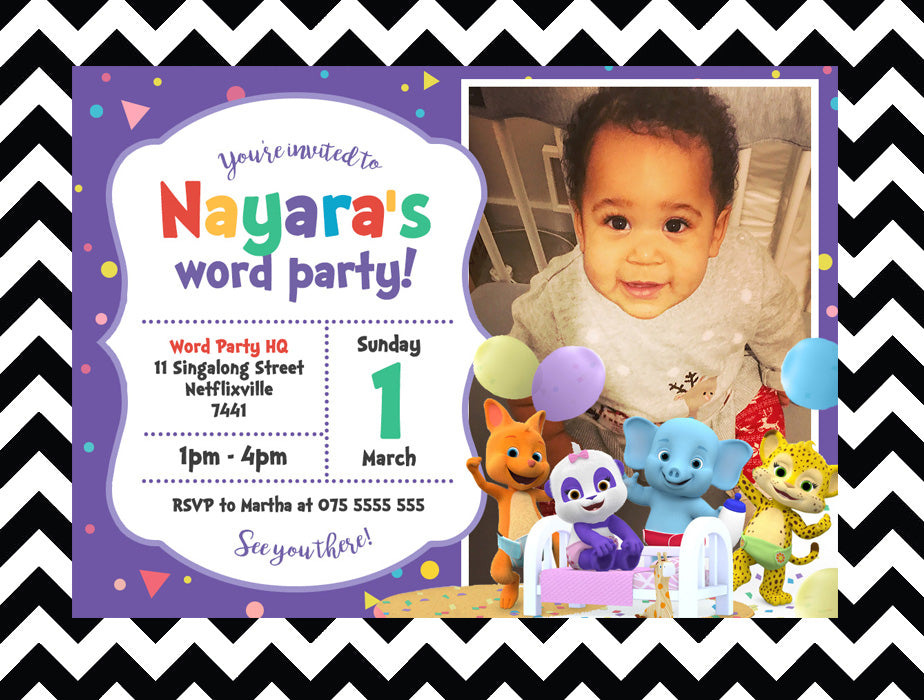 Word party invitations