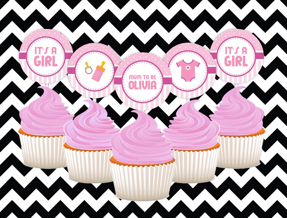 Baby shower (girl) cupcake toppers (10)