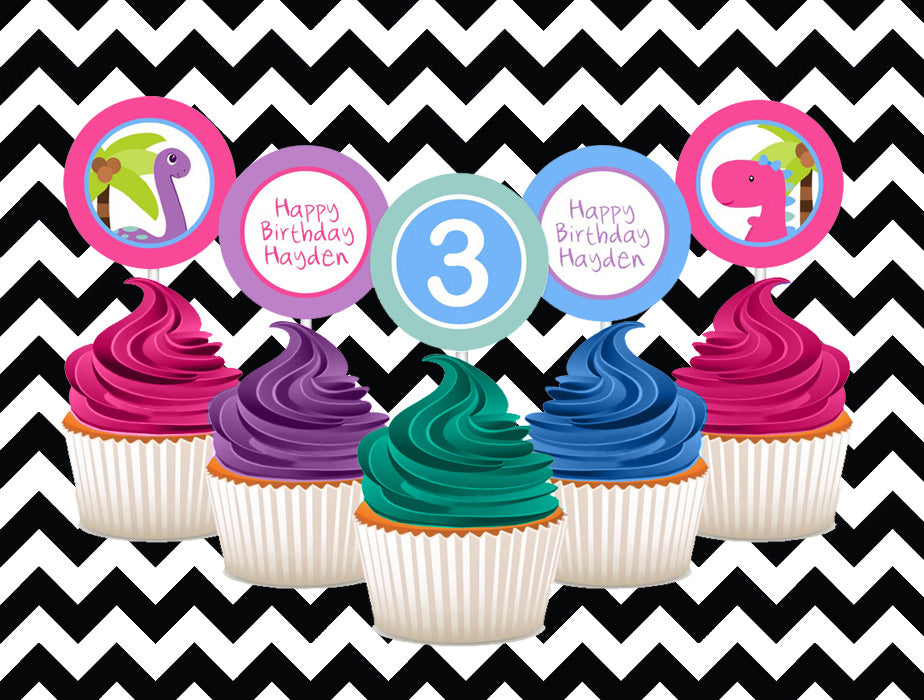 Pink dinosaur cupcake toppers (10)