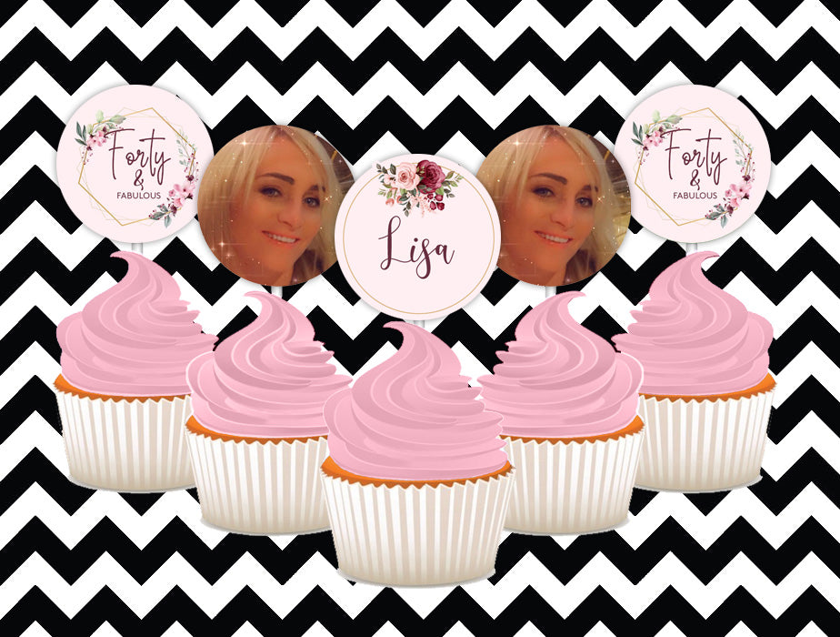 Forty birthday cupcake toppers (10)