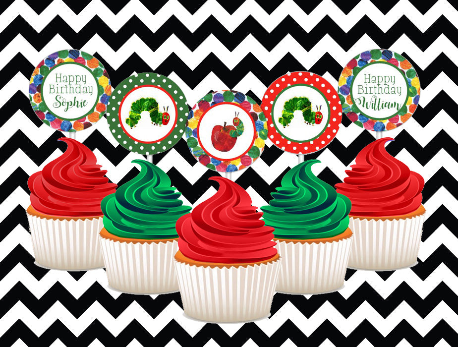 Hungry Caterpillar cupcake toppers (10)