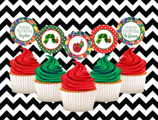 Hungry Caterpillar cupcake toppers (10)