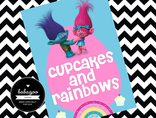 Trolls cupcakes and rainbow poster